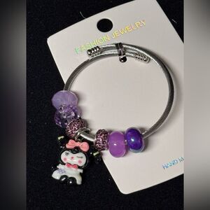 Stainless Steel Kuromi Purple and Silver Charm Adjustable Bracelet